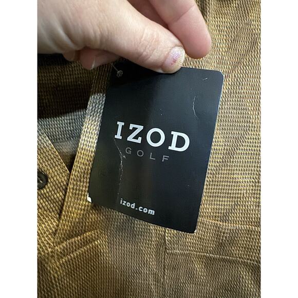 Izod Golf Double Mercerized Gold Brown Diamond Pattern Polo Shirt Small - Picture 5 of 8